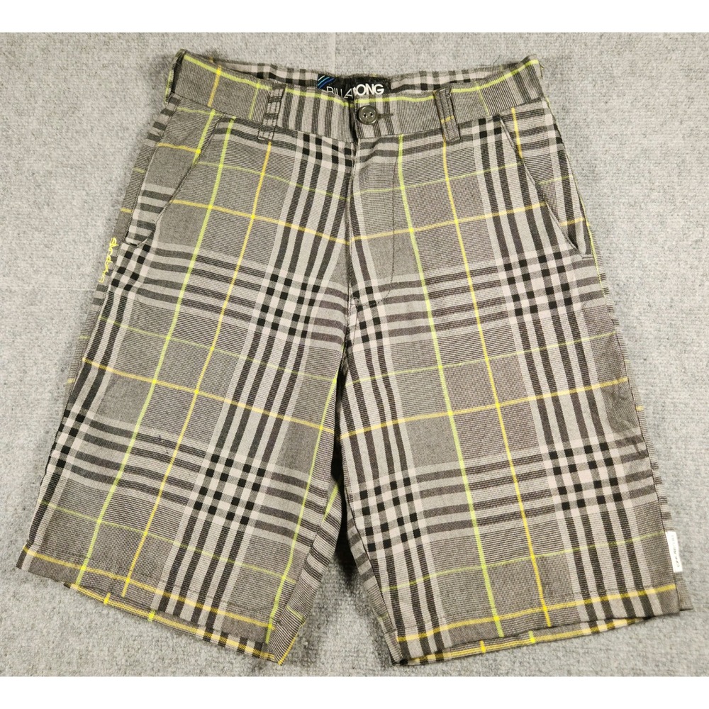 Billabong Shorts Mens 30 M205FLED Grey Black Neon Yellow Plaid Skate Casual